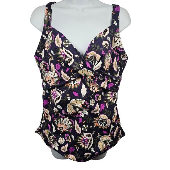 Lands' End Women's V-Neck Wrap Underwire Tankini Swimsuit Top Size 14 - Picture 3 of 10